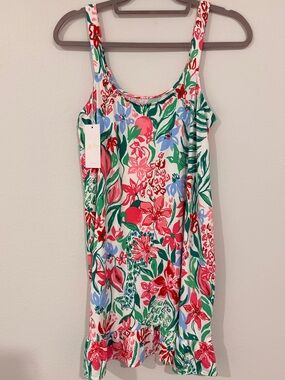 Lilly Pulitzer NWT Scoop Neck Slip Dress in White with Pink & Green Print